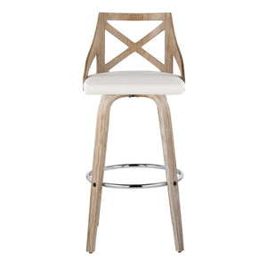 English Elm Fixed-height Swivel Barstools Whitewashed Wood Faux Leather Seat Chrome Footrest Set 2 B202S01890