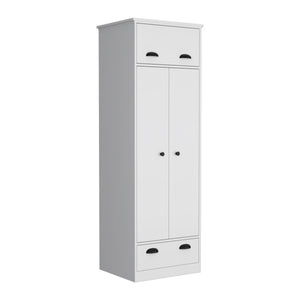 English Elm Falkland Armoire with Spacious Double-Door Closet, Upper Hinged Accessory Drawer and Sleek Handles White 73 L x 24 W x 3 H B070S00232