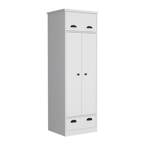 English Elm Falkland Armoire with Spacious Double-Door Closet, Upper Hinged Accessory Drawer and Sleek Handles White 73 L x 24 W x 3 H B070S00232