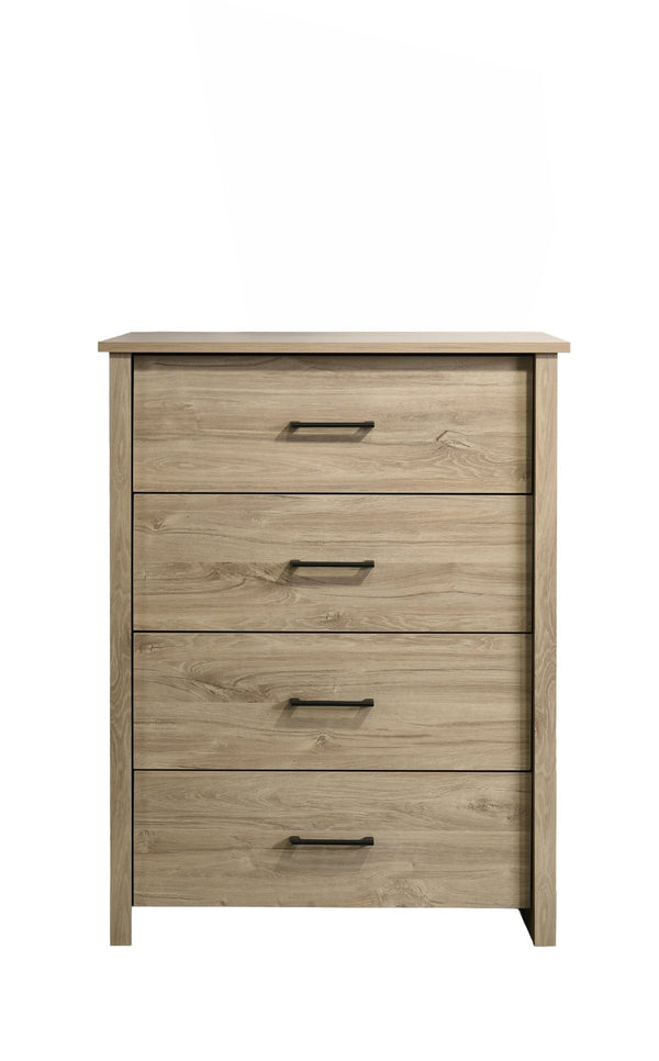 English Elm Seraphiel Four Drawer Storage Chest Oak Finish Matte Black Hardware Bedroom Organizer Light Oak B2749P413334
