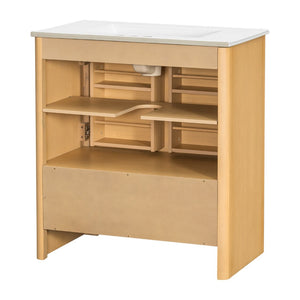 English Elm [video] 30 Inch Freestanding Bathroom Vanity Pine Legs Ceramic Sink Soft Close Storage Oak N759P412928O