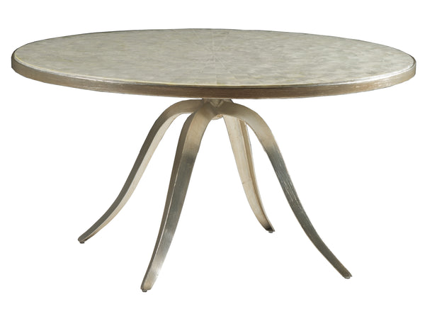 Lexington Artistica Home Capiz Round Cocktail Table – Art Deco-inspired Design With Capiz Shell Inlay And Iron Base Finish Champagne Wood 2155-943