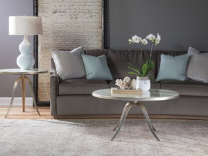 Lexington Artistica Home Capiz Round End Table – Stunning Art Deco Design With Radial Capiz Shell Inlay And Iron Base Finish Champagne Wood 2155-950