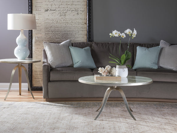 Lexington Artistica Home Capiz Round Cocktail Table – Art Deco-inspired Design With Capiz Shell Inlay And Iron Base Finish Champagne Wood 2155-943