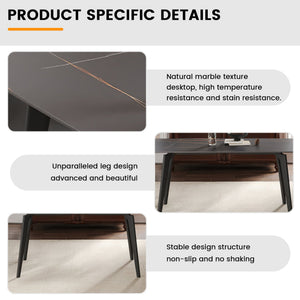 English Elm 62.99" Modern Artificial Stone Dining Table With Black Metal Legs – Seats 6 For Stylish Gatherings W1535S00513