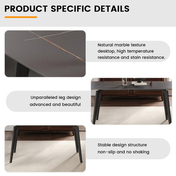 English Elm 62.99" Modern Artificial Stone Dining Table With Black Metal Legs – Seats 6 For Stylish Gatherings W1535S00513