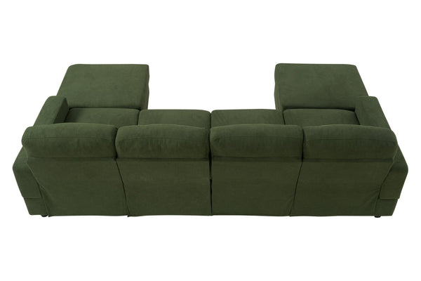 English Elm 98.8" Corduroy U-shaped Sectional with Modular Ottomans and Dense Foam for Family Rooms Green W5515S00031