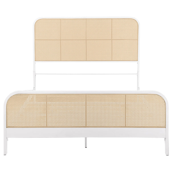 English Elm Randall White Coastal Open Cane Queen Bed with Metal Frame, Rounded Corners & Breezy Island Charm B062P378328