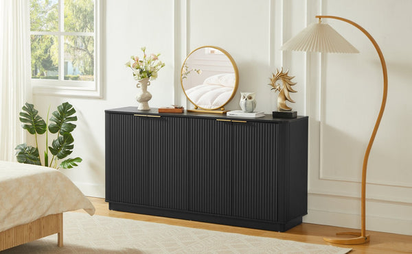 English Elm 63" Wave Front Sideboard with Four Door Storage for Living Room Hallway Bedroom W1820P431357