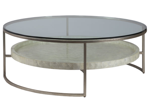 Lexington Artistica Home Cumulus Capiz Cocktail Table - Stunning Artistry With Unique Shell Shelf And Elegant Glass Top Design Champagne Wood 2156-941c