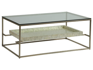 Lexington Artistica Home Cumulus Capiz Cocktail Table - Stunning Artistry With Unique Shell Shelf And Elegant Glass Top Design Champagne Wood 2156-945c