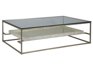 Lexington Artistica Home Cumulus Capiz Cocktail Table - Stunning Artistry With Unique Shell Shelf And Elegant Glass Top Design Champagne Wood 2156-949c