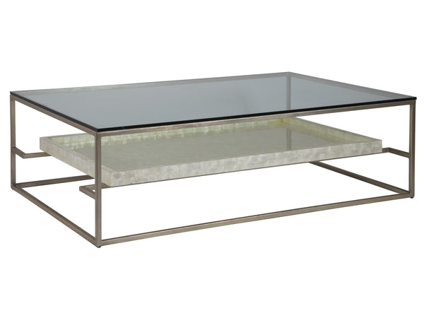 Lexington Artistica Home Cumulus Capiz Cocktail Table - Stunning Artistry With Unique Shell Shelf And Elegant Glass Top Design Champagne Wood 2156-949c