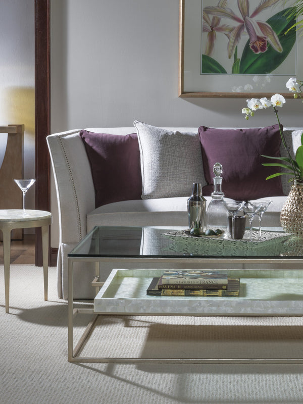 Lexington Artistica Home Cumulus Capiz Cocktail Table - Stunning Artistry With Unique Shell Shelf And Elegant Glass Top Design Champagne Wood 2156-949c