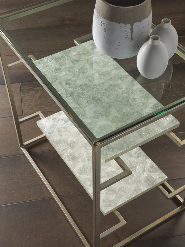 Lexington Artistica Home Cumulus Capiz Tier Table - Stunning Mixed Media Design With Glistening Shells And Glass Top Champagne Wood 2156-955c