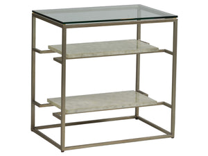 Lexington Artistica Home Cumulus Capiz Tier Table - Stunning Mixed Media Design With Glistening Shells And Glass Top Champagne Wood 2156-955c