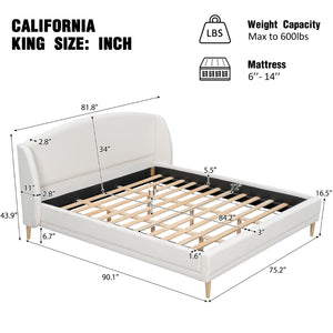 English Elm California King Boucle Wingback Bed Frame Solid Wood Legs Contemporary Bedroom N757P359718K