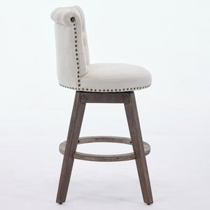 English Elm 26" Plush Velvet Swivel Counter Stools Set of 2 with Tufted Back, High-Res Foam & Sturdy Wood Legs Beige W1143P362518