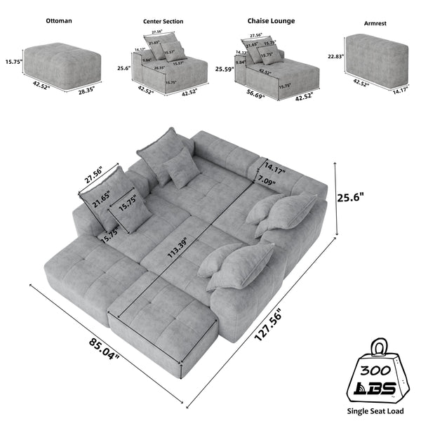 English Elm Modern Oversized Modular Sectional Sofa - Plush Chenille, 8 Pillows, No Assembly, Stylish Comfort! W1885S00070