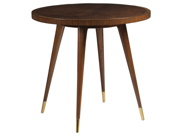 Lexington Artistica Home Marlowe Round End Table - Elegant Art Deco Inspired Design With Unique Walnut And Brass Accents Rich Clear Dark Brown Wood 2157-953