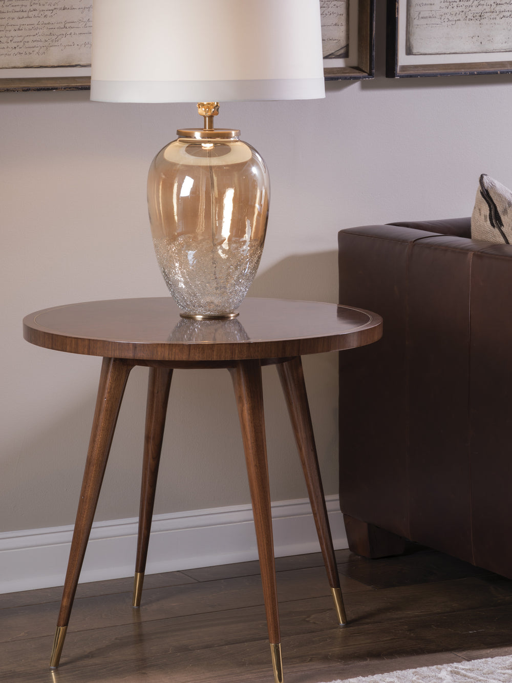 Lexington Artistica Home Marlowe Round End Table - Elegant Art Deco Inspired Design With Unique Walnut And Brass Accents Rich Clear Dark Brown Wood 2157-953