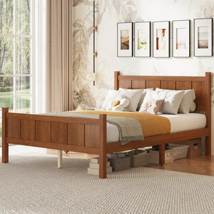 English Elm Twin Platform Bed Vertical Slat Headboard Farmhouse Shaker Wood Grain Finish Bedroom Walnut N733P422479D
