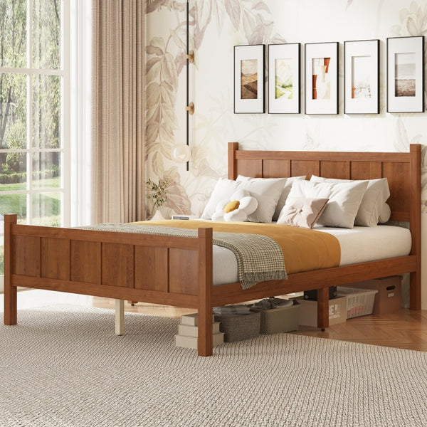 English Elm Twin Platform Bed Vertical Slat Headboard Farmhouse Shaker Wood Grain Finish Bedroom Walnut N733P422479D