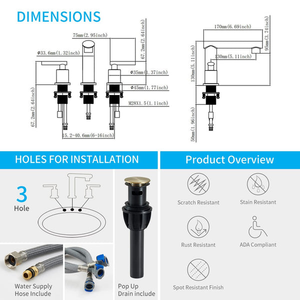 English Elm Brushed Gold Widespread Bathroom Faucet - Low-Arch Design With Pop-Up Drain & Supply Lines Included T3177P277503
