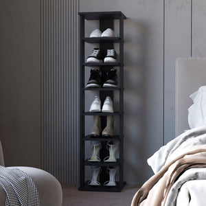 English Elm Wenge 7-Tier Tall Vertical Shoe Rack with Rich Wood Grain Finish, Durable Melamine Frame, Space-Saving B062P373789