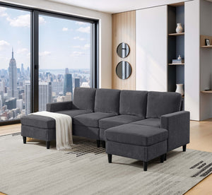 English Elm Cordory Corduroy Modular Sectional with Ottomans Retro Exposed Legs Living Room Dark Gray B2748S00032