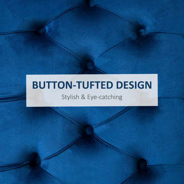 English Elm HOMCOM Vintage Semi-Circle Upholstered Entryway Bench with Tufted Velvet-Touch Seat and Rubberwood Legs Blue W2225P217019