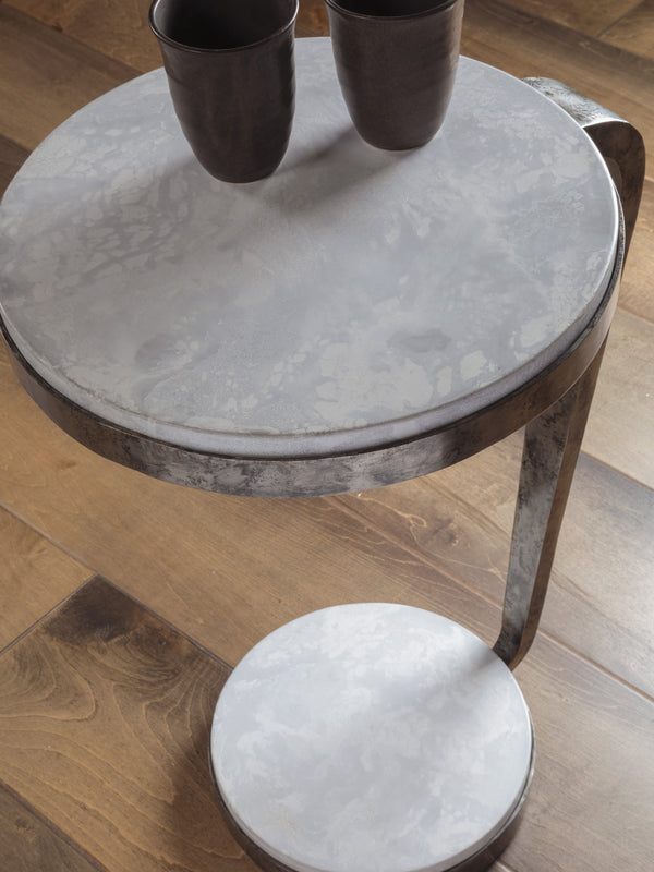 Lexington Artistica Home Otto Round Spot Table - Unique Hand-shaped Iron Pedestal With Gray Scagliola Stone Top For Your Home Natural Iron Wood 2159-955
