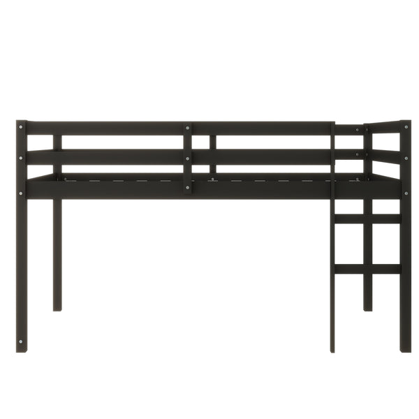 English Elm Solid Twin Loft Bed with Ladder and Reinforced Slats for Storage-Friendly, Space-Saving Bedrooms Black W504P190956