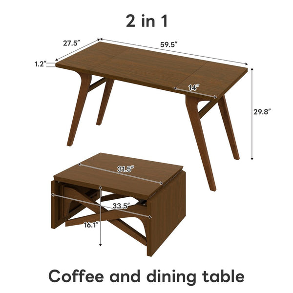 English Elm Transformer Solid Wood Convertible Table Adjustable Height Expandable Top for Small Spaces Walnut N735P406282D