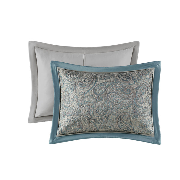 English Elm 5 Piece Jacquard Bedspread Set with Throw Pillows Queen Paisley Pattern Grey-Trimmed Quilted Luxury Teal 18.11 L x 22.83 W x 8.27 H B035P148360