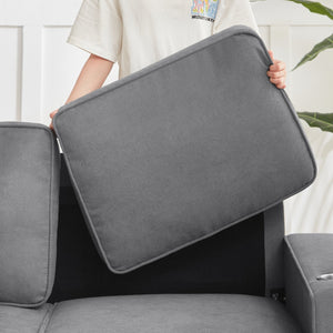 English Elm 83.86"Snowfleece Luxurious 3-Seater Sofa with High-Density Sponge & Spring Support, Cozy Velvet Gray W1359P215068