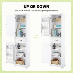 English Elm Tall Bathroom Storage Cabinet with Slim Profile, Adjustable Shelves, Anti-Tip Safety & Painted MDF Finish White N725P246463K