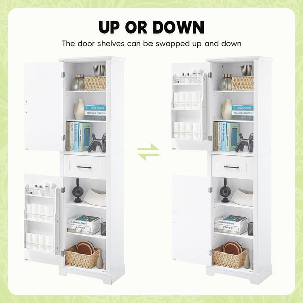 English Elm Tall Bathroom Storage Cabinet with Slim Profile, Adjustable Shelves, Anti-Tip Safety & Painted MDF Finish White N725P246463K