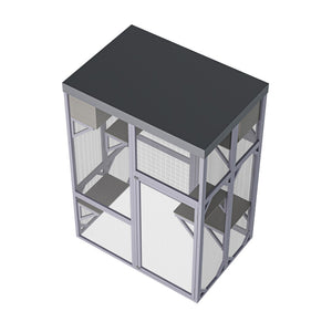 English Elm Outdoor Solid Fir Wood Cat Enclosure with 4 Tiered Platforms and Dual Napping Houses W3166P476669
