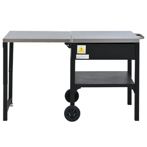 English Elm Outdoor Bbq Prep Cart Rolling Stainless Steel Grill Station with Foldable Work Surface Black N719P407403B