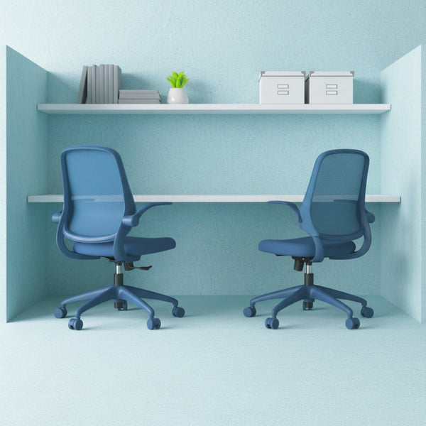 English Elm Ergonomic Mesh Back Task Chair with Flip Armrests High Density Foam Seat 500lb Capacity Blue W5280P464458