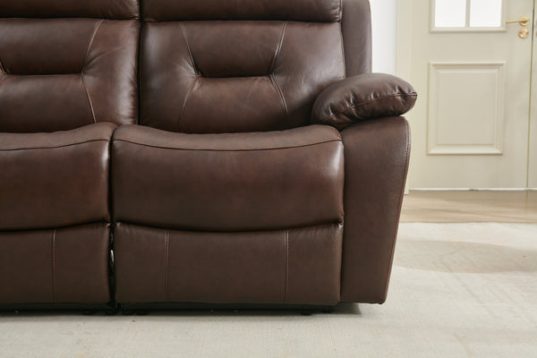 English Elm Genuine Leather Match Reclining Sofa Tufted Back Slim Metal Legs Modern Living W1896P280243