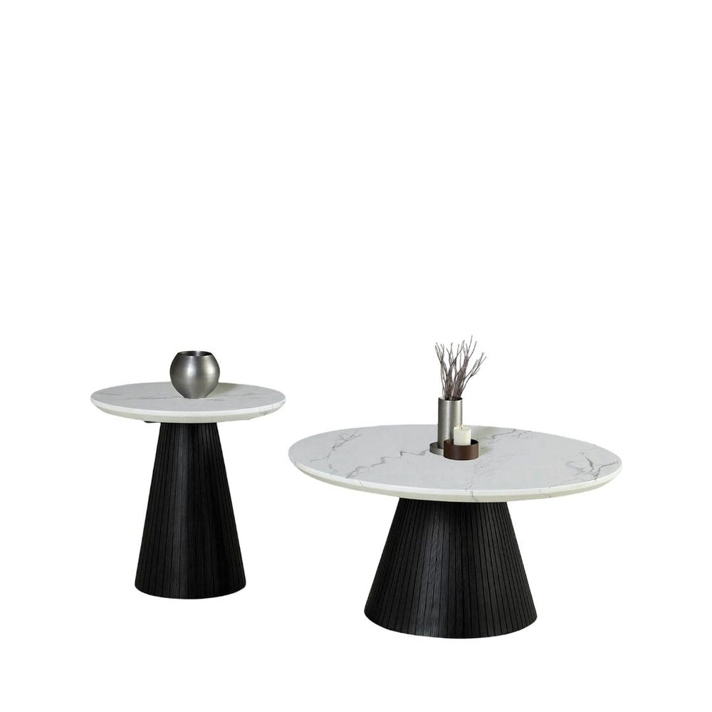 English Elm Contemporary 3-Piece Table Set With Round Faux Marble Cocktail & End Tables For Modern Living Spaces B2741S00647