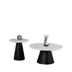 English Elm Contemporary 3-Piece Table Set With Round Faux Marble Cocktail & End Tables For Modern Living Spaces B2741S00647