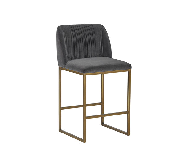 Sunpan Nevin Modern Counter Stool - Stylish Comfort with Antique Brass Legs, Perfect for Any Space Shadow Grey