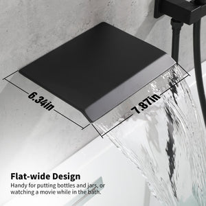 English Elm Male Npt Tub Faucet Set - Matte Black Wall-Mount Shower With Handheld, Solid Brass Waterfall Design T3177P272087