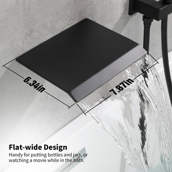 English Elm Male Npt Tub Faucet Set - Matte Black Wall-Mount Shower With Handheld, Solid Brass Waterfall Design T3177P272087