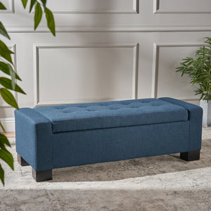 English Elm Christopher Knight Home® - GUERNSEY Ottoman Bench with Tufted Waffle Stitch Fabric, Hidden Storage & Birch Legs for Living Room Navy Blue 67220.00F