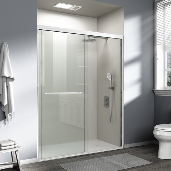English Elm 56" Semi-frameless Bypass Shower Door Tempered Glass White Aluminum Walk-in W1920S00201