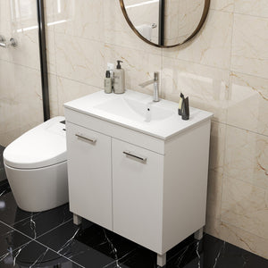 English Elm 32-Inch Floor-Mounted Bathroom Vanity With Sink Combo - Elegant Design, Soft-Close Doors, Adjustable Feet W3151S00031